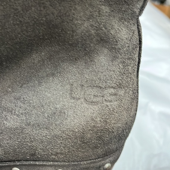 UGG Lynnea Shearling Studded Boots, Charcoal gray suede, wooden heels - Picture 6 of 12